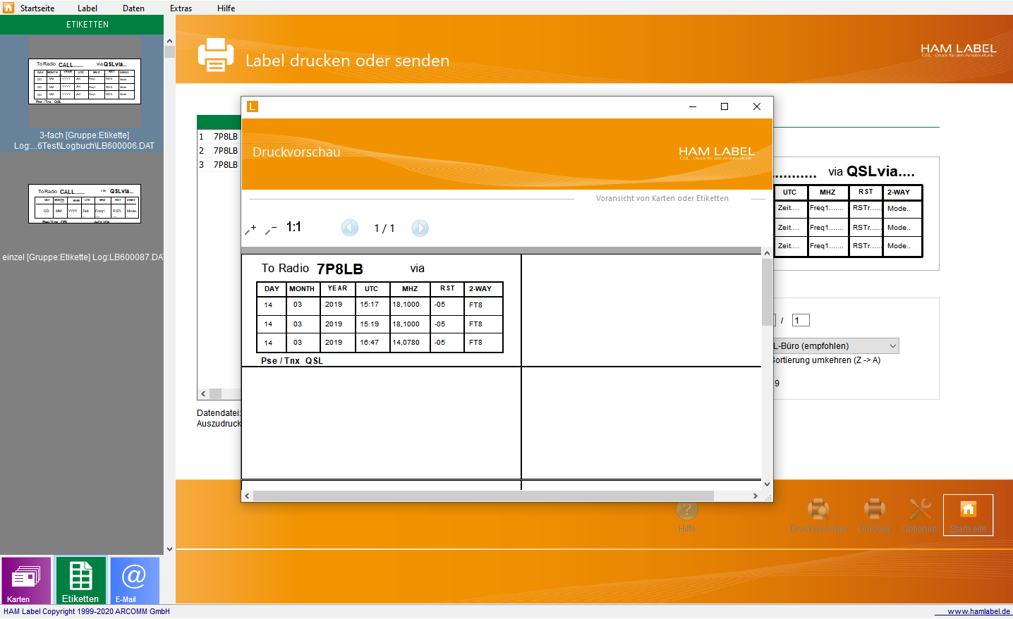 Druckvorschau in HAM Label