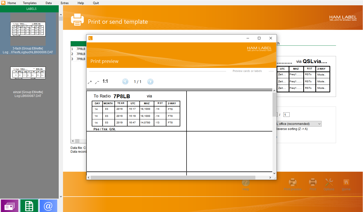 Print preview HAM Label